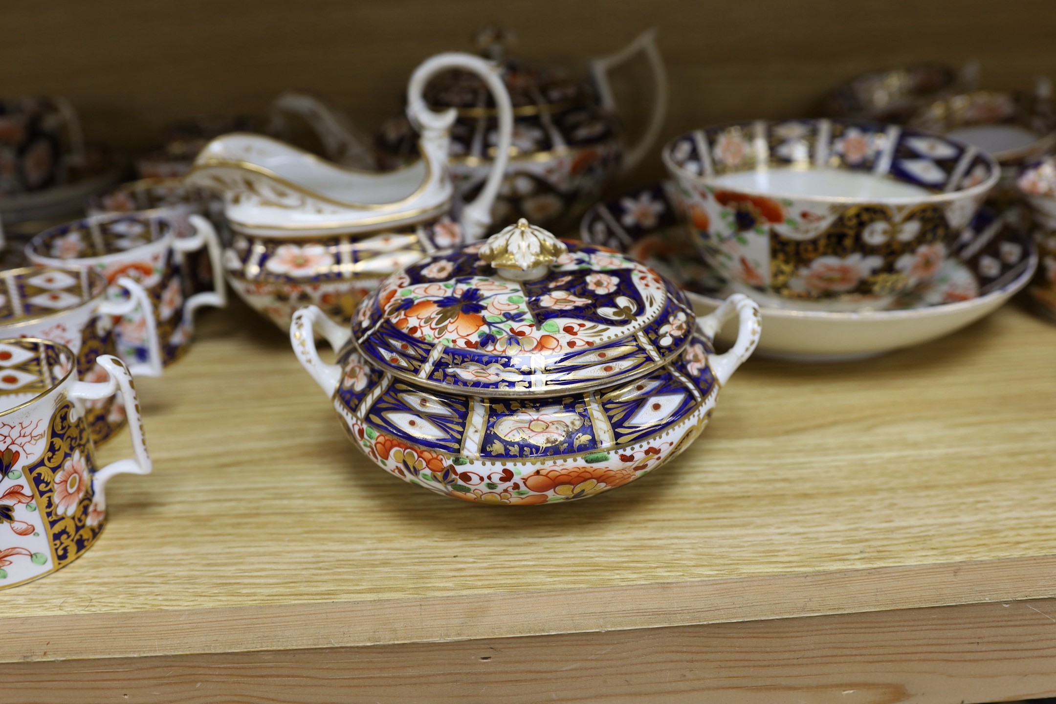 A group Derby Imari pattern part tea wares